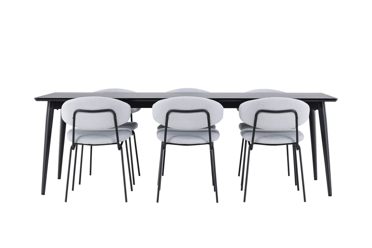 Venture Design Ellis & Chico Rektangulära Matbord 230 x 85 Svart + Matstolar 2-pack Blå