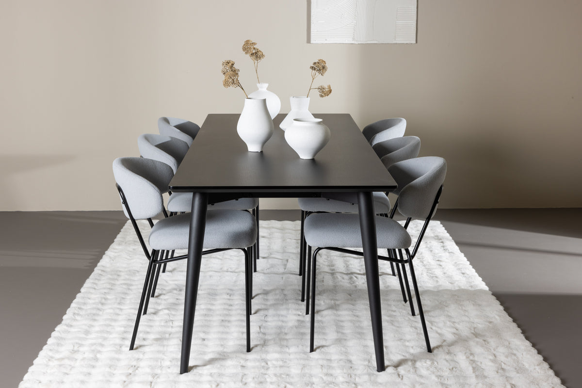 Venture Design Ellis & Chico Rektangulära Matbord 230 x 85 Svart + Matstolar 2-pack Blå