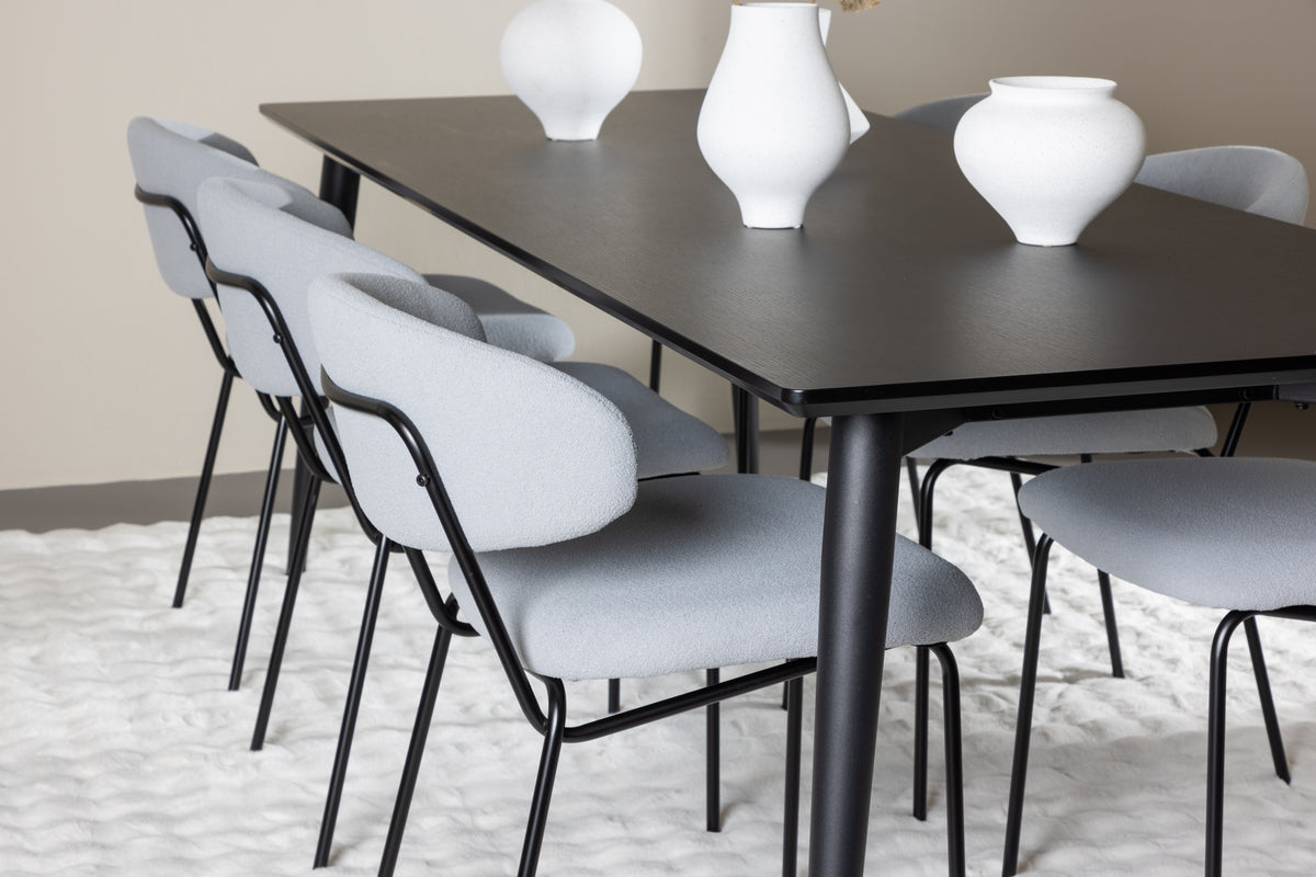 Venture Design Ellis & Chico Rektangulära Matbord 230 x 85 Svart + Matstolar 2-pack Blå
