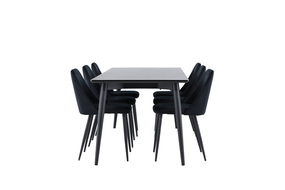 Venture Design Night & Ellis Matstolar 2-pack Svart + Rektangulära Matbord 230 x 85 Svart