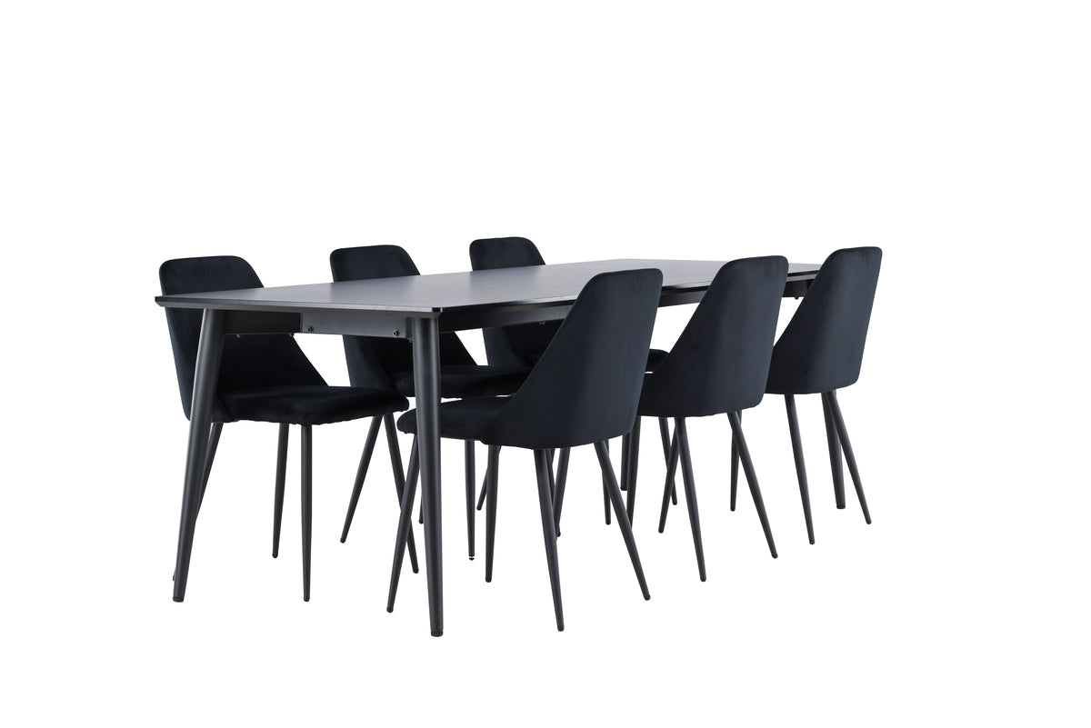 Venture Design Night & Ellis Matstolar 2-pack Svart + Rektangulära Matbord 230 x 85 Svart