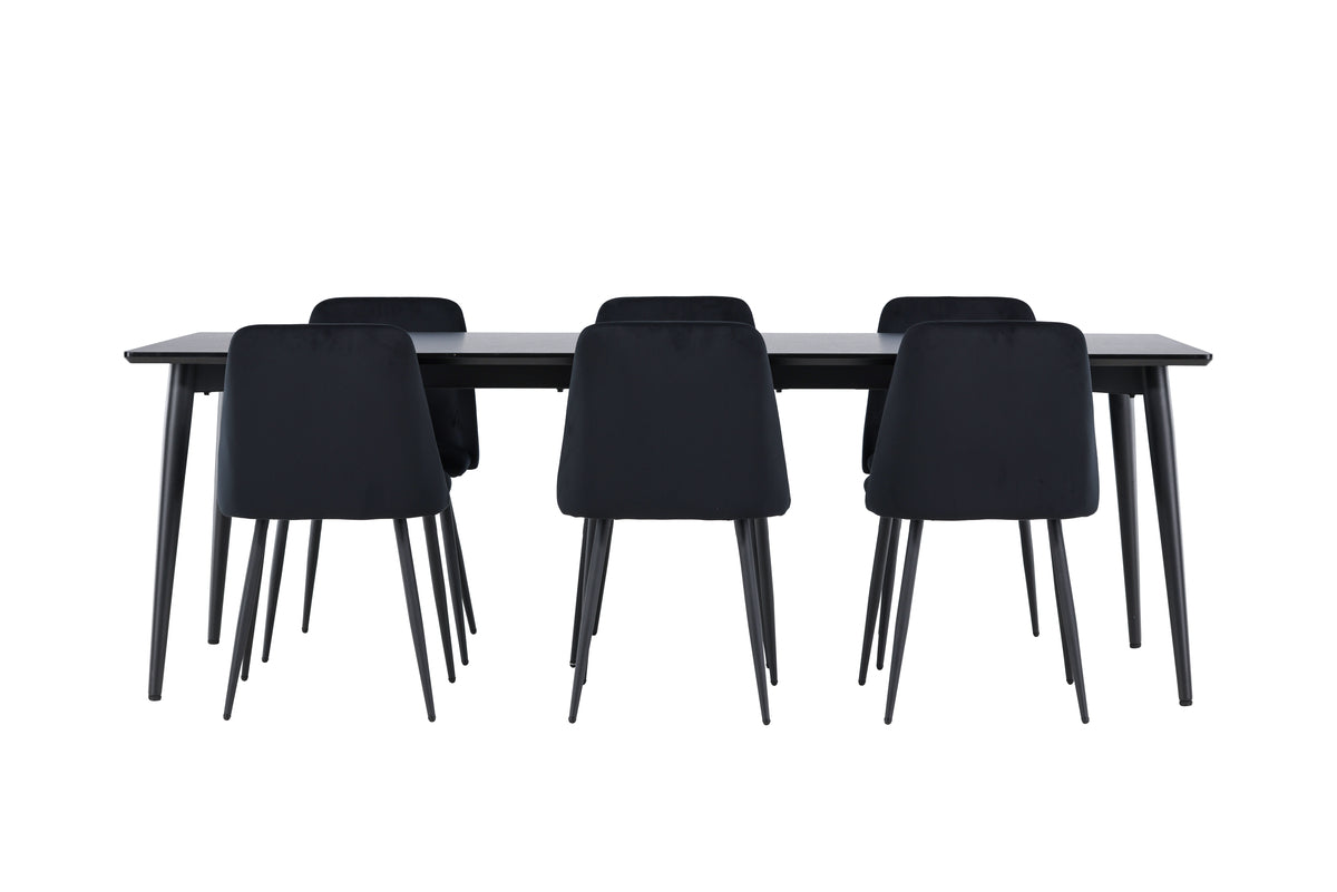 Venture Design Night & Ellis Matstolar 2-pack Svart + Rektangulära Matbord 230 x 85 Svart