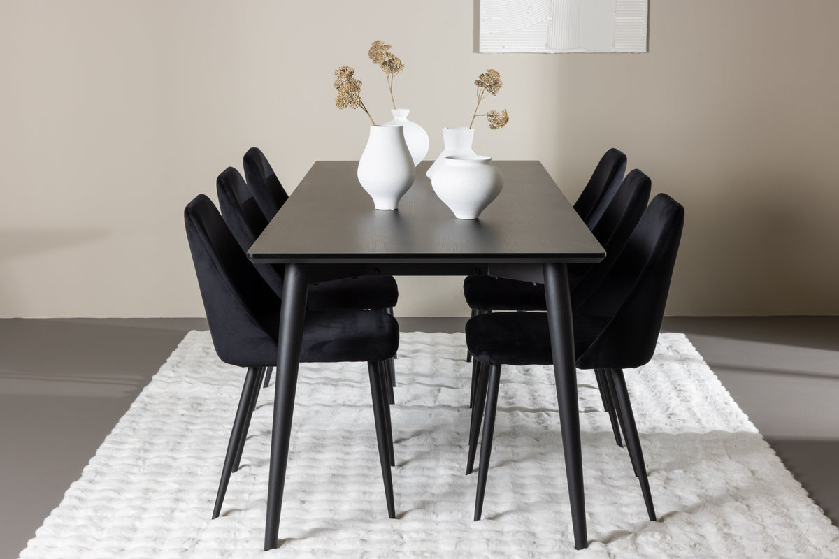 Venture Design Night & Ellis Matstolar 2-pack Svart + Rektangulära Matbord 230 x 85 Svart