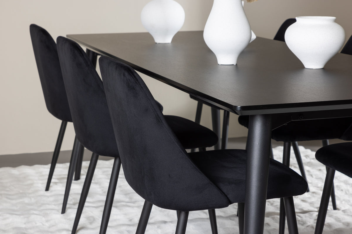 Venture Design Night & Ellis Matstolar 2-pack Svart + Rektangulära Matbord 230 x 85 Svart