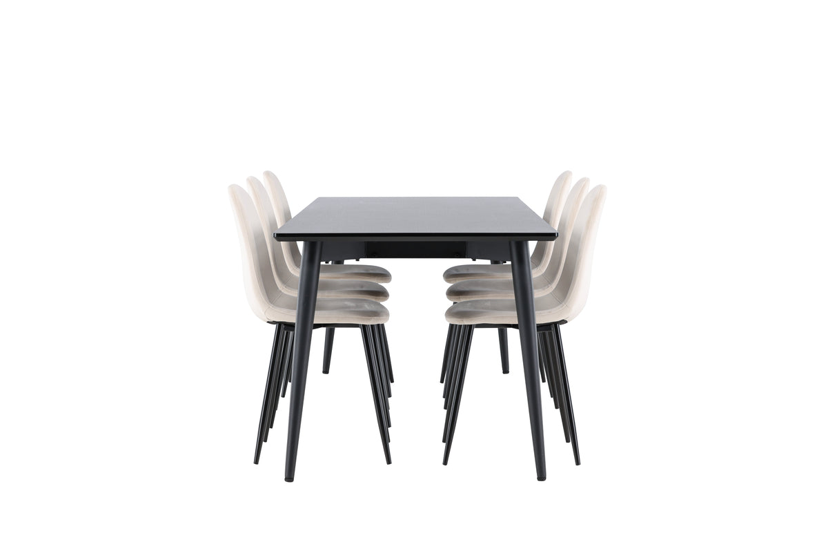 Venture Design Polar & Ellis Matstolar 2-pack Beige + Rektangulära Matbord 230 x 85 Svart