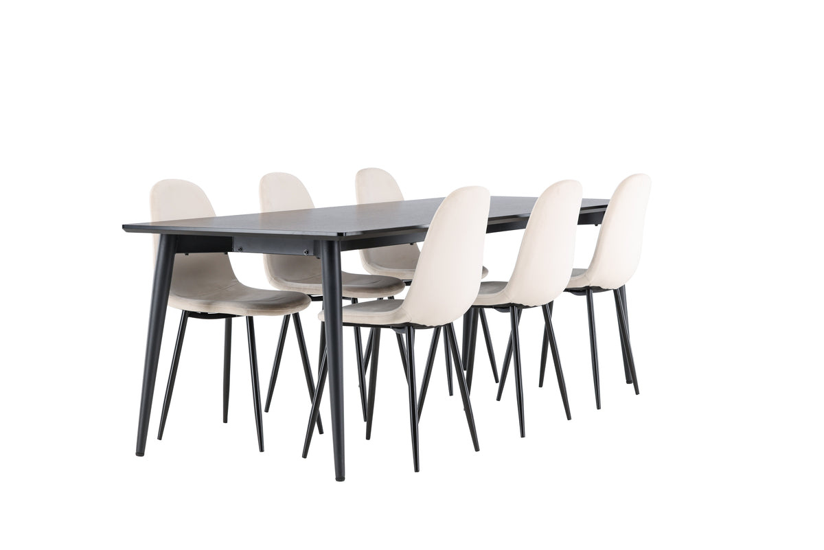 Venture Design Polar & Ellis Matstolar 2-pack Beige + Rektangulära Matbord 230 x 85 Svart