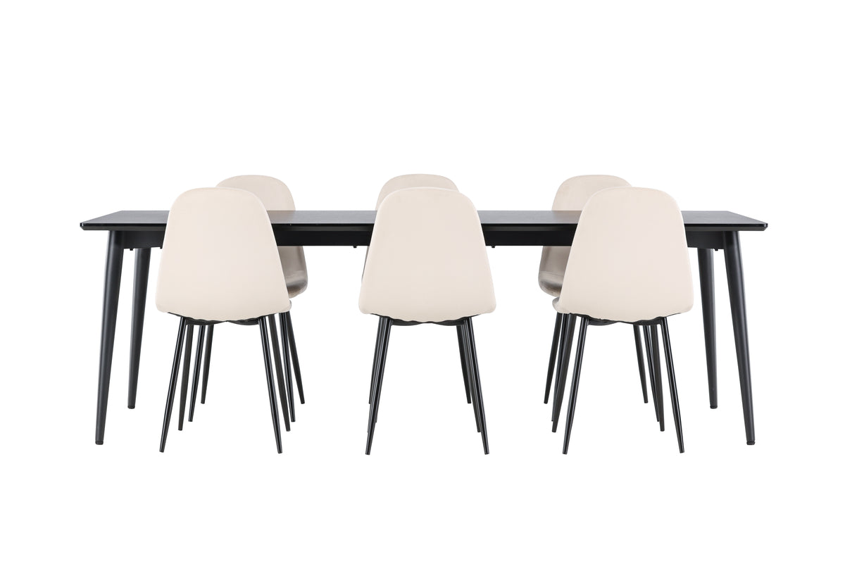Venture Design Polar & Ellis Matstolar 2-pack Beige + Rektangulära Matbord 230 x 85 Svart
