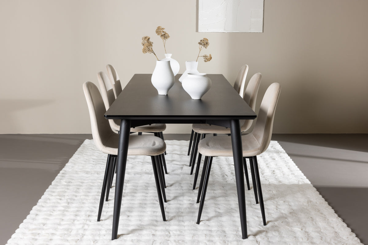 Venture Design Polar & Ellis Matstolar 2-pack Beige + Rektangulära Matbord 230 x 85 Svart