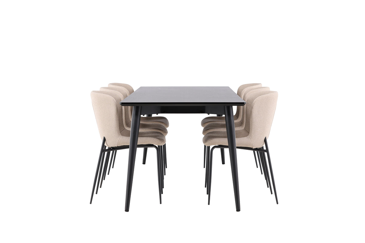Venture Design Modesto & Ellis Matstolar 2-pack Beige + Rektangulära Matbord 230 x 85 Svart