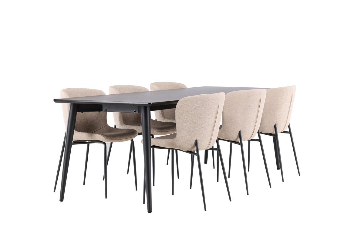 Venture Design Modesto & Ellis Matstolar 2-pack Beige + Rektangulära Matbord 230 x 85 Svart