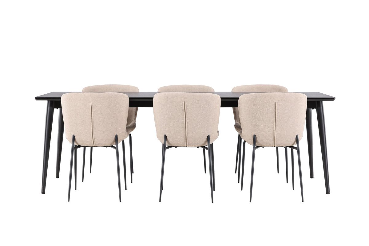 Venture Design Modesto & Ellis Matstolar 2-pack Beige + Rektangulära Matbord 230 x 85 Svart