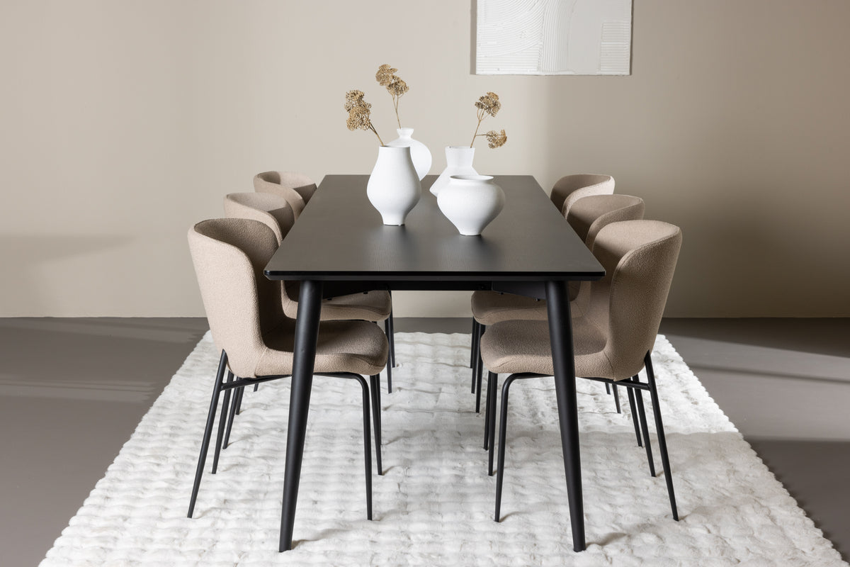 Venture Design Modesto & Ellis Matstolar 2-pack Beige + Rektangulära Matbord 230 x 85 Svart