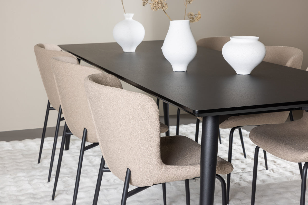 Venture Design Modesto & Ellis Matstolar 2-pack Beige + Rektangulära Matbord 230 x 85 Svart