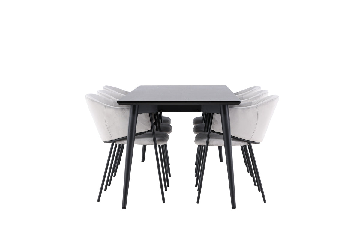 Venture Design Evelina & Ellis Matstolar 2-pack Grå + Rektangulära Matbord 230 x 85 Svart