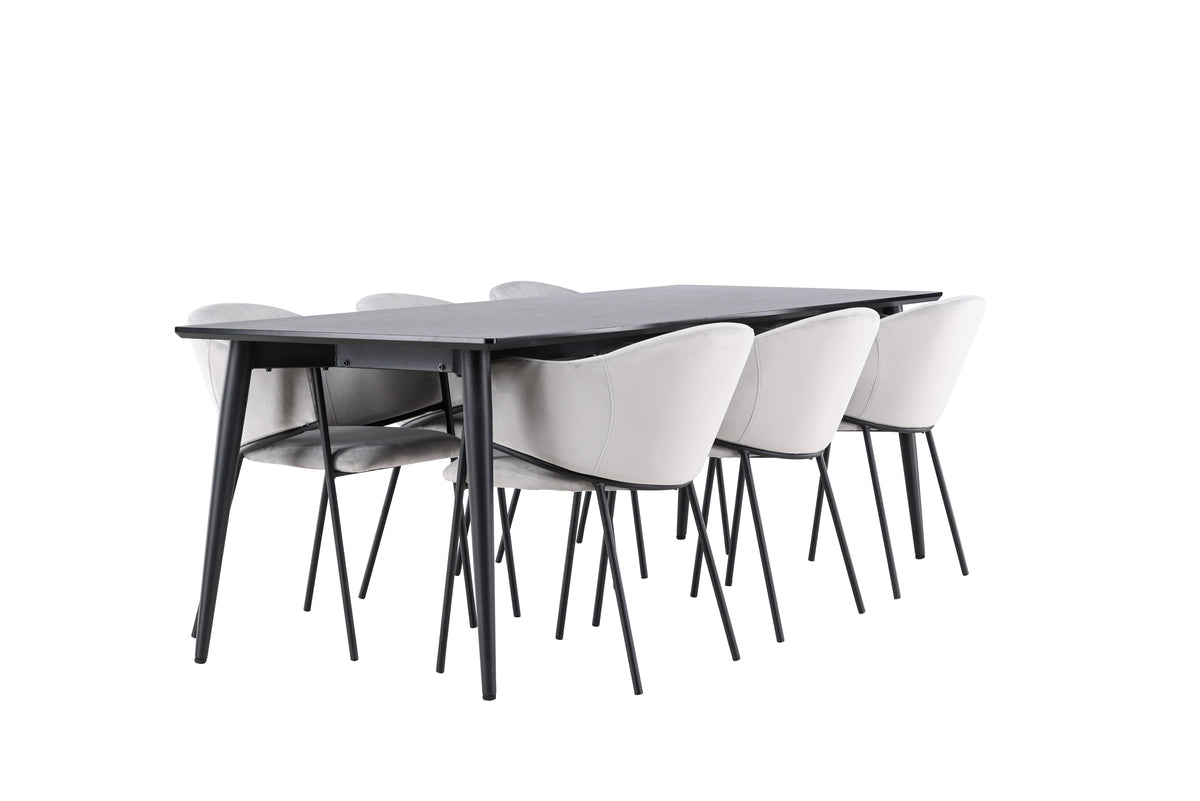 Venture Design Evelina & Ellis Matstolar 2-pack Grå + Rektangulära Matbord 230 x 85 Svart