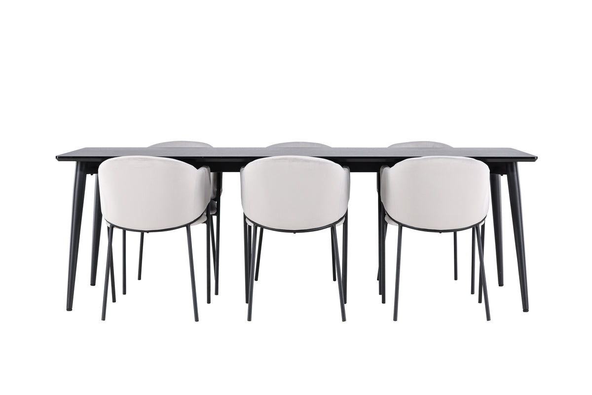 Venture Design Evelina & Ellis Matstolar 2-pack Grå + Rektangulära Matbord 230 x 85 Svart