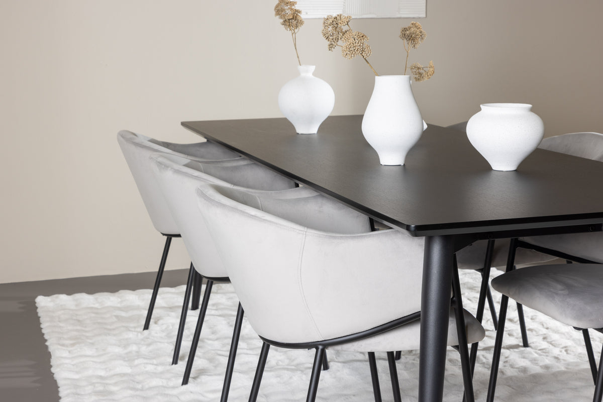 Venture Design Evelina & Ellis Matstolar 2-pack Grå + Rektangulära Matbord 230 x 85 Svart