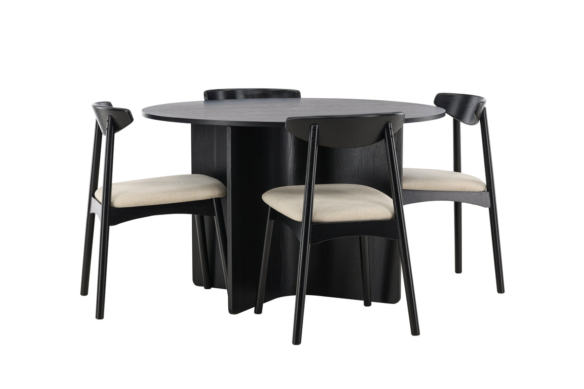 Venture Design Ven & Tyresö Matstolar 2-pack Svart + Runda Matbord ⌀120 Svart