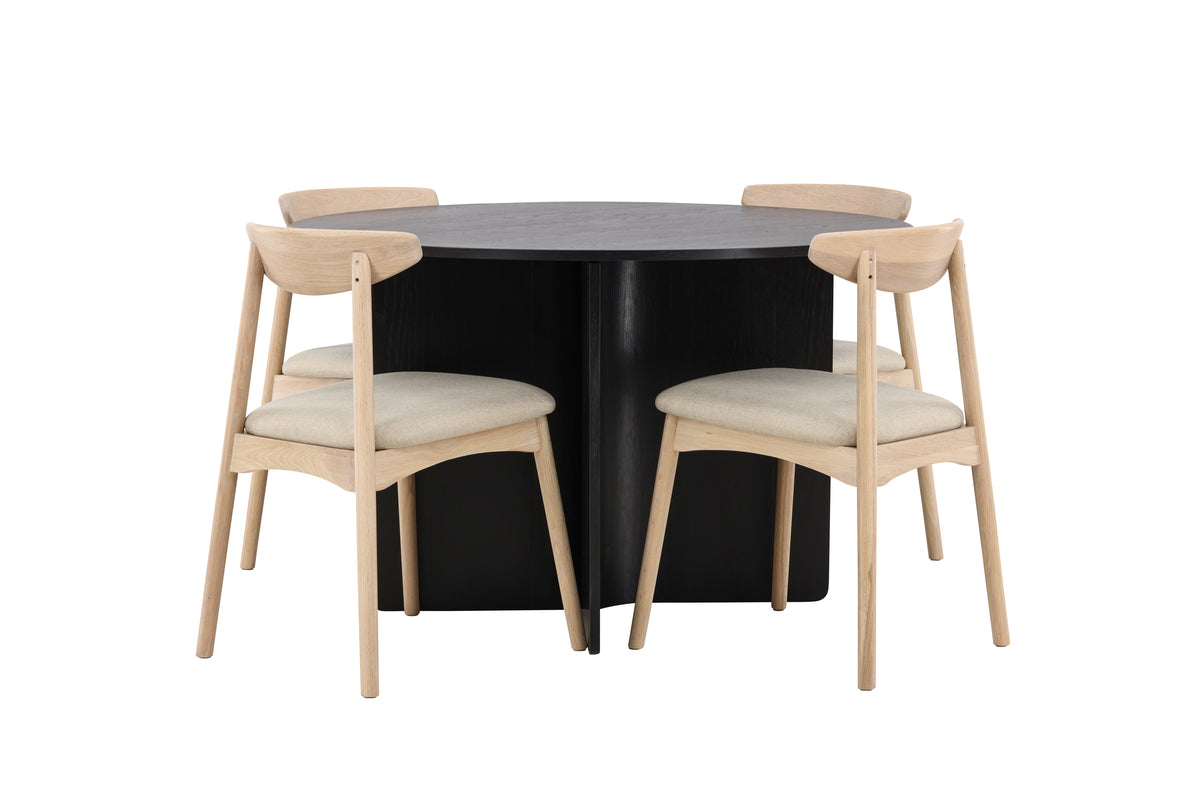 Venture Design Ven & Tyresö Matstolar 2-pack Vitputsad + Runda Matbord ⌀120 Svart