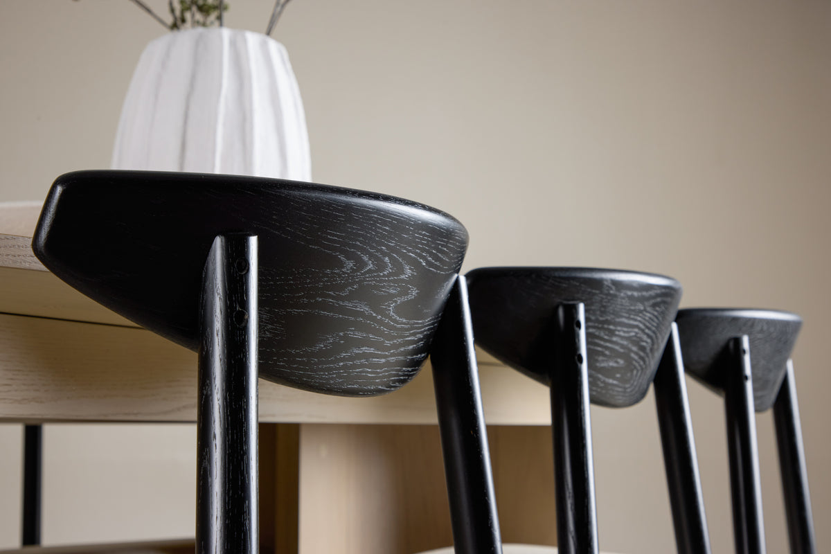 Venture Design Ven & Tyresö Matstolar 2-pack Svart + Ovala Matbord 220 x 100 Vitputsad
