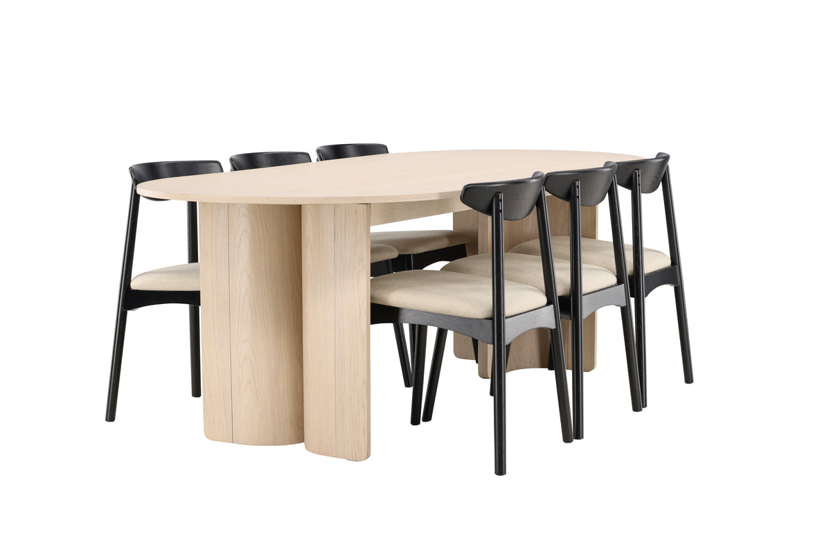 Venture Design Ven & Tyresö Matstolar 2-pack Svart + Ovala Matbord 220 x 100 Vitputsad