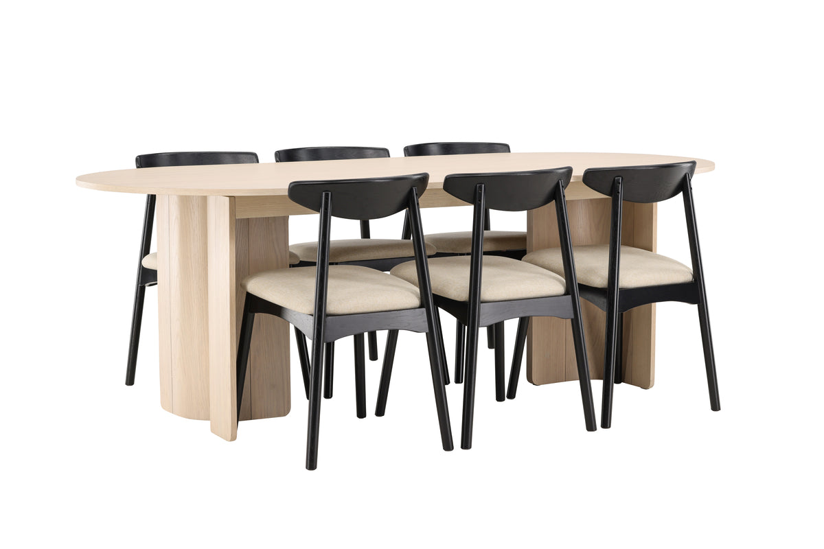 Venture Design Ven & Tyresö Matstolar 2-pack Svart + Ovala Matbord 220 x 100 Vitputsad