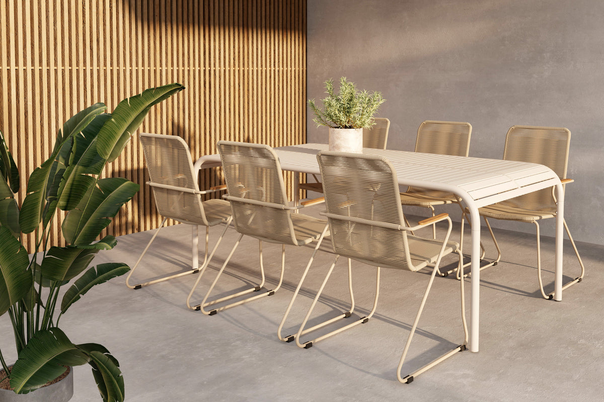 Venture Design Borneo & Bois Rektangulära Matbord 200 x 100 Beige + Matstolar Beige