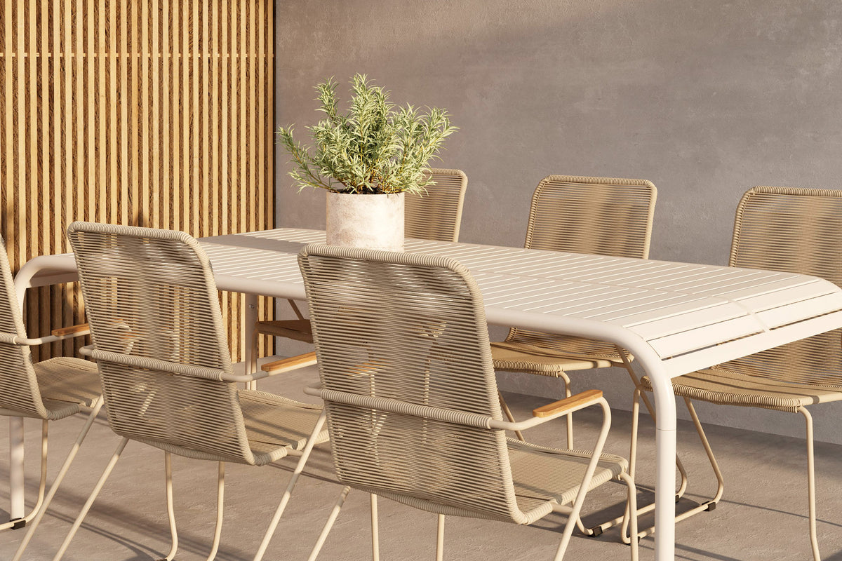 Venture Design Borneo & Bois Rektangulära Matbord 200 x 100 Beige + Matstolar Beige
