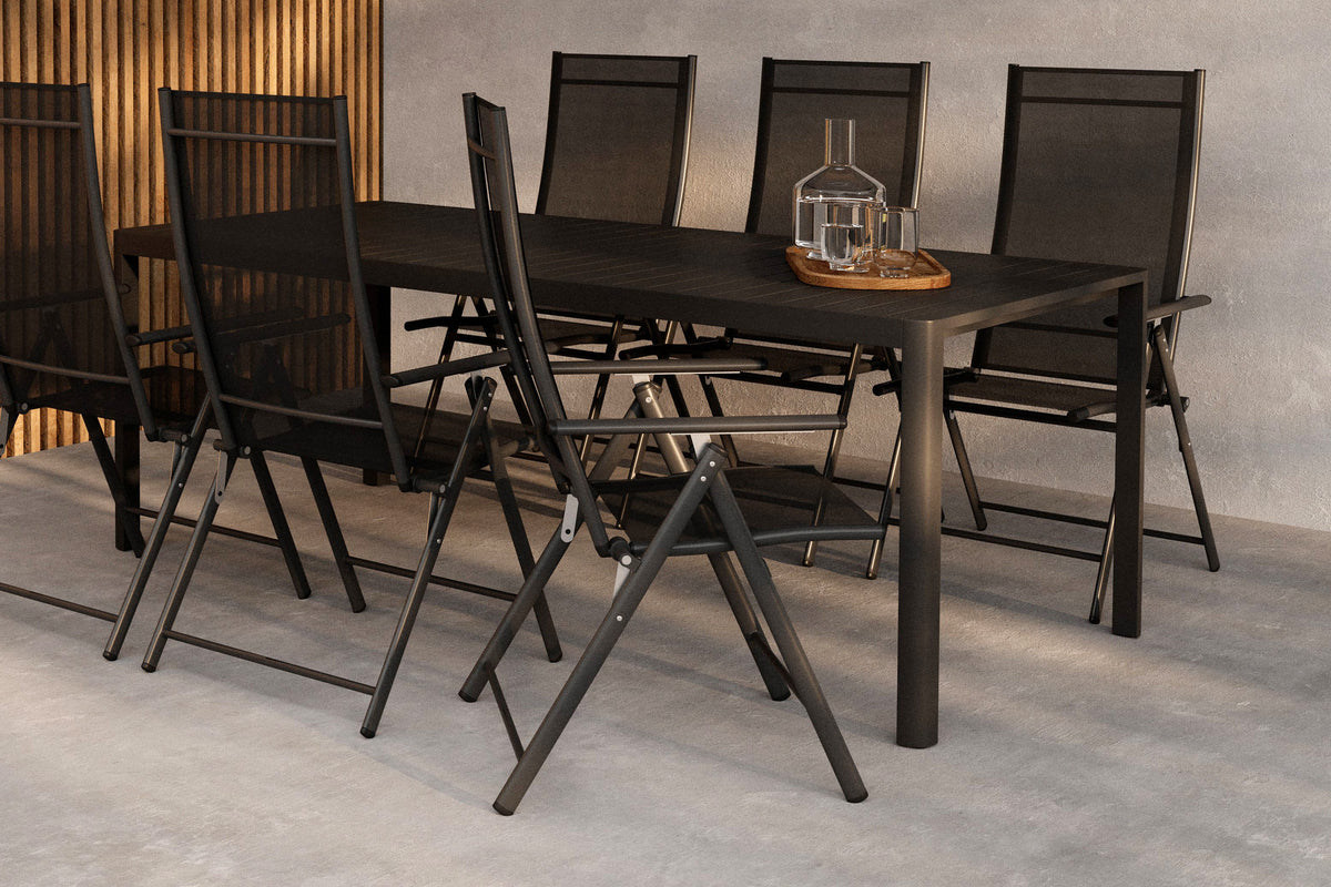 Venture Design Giardini & Levanzo Rektangulära Matbord 200 x 90 Svart + Positionsstolar 2-pack Svart