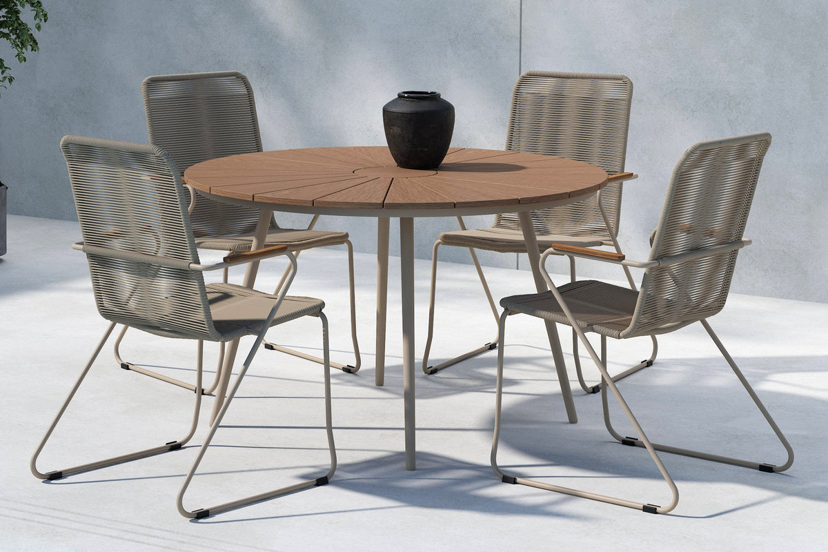 Venture Design Bois & San Vito Matstolar Beige + Runda Matbord ⌀120 Beige