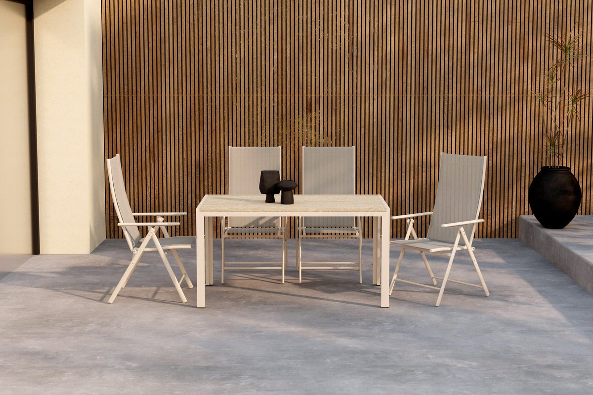 Venture Design Levanzo & Mirko Positionsstolar 2-pack Beige + Rektangulära Matbord 140 x 80 Beige