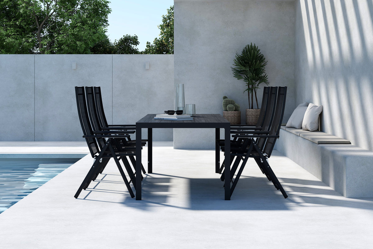 Venture Design Levanzo & Mirko Positionsstolar 2-pack Svart + Rektangulära Matbord 205 x 90 Svart