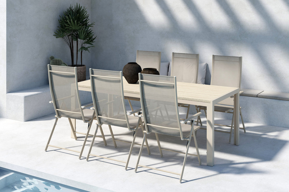 Venture Design Levanzo & Mirko Positionsstolar 2-pack Beige + Rektangulära Matbord 205 x 90 Beige