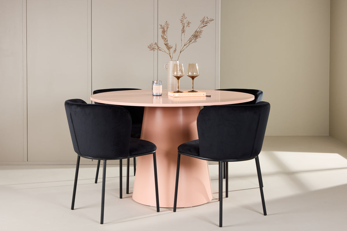 Venture Design Lanzo & Edina Runda Matbord ⌀120 Persika + Matstolar 2-pack Svart