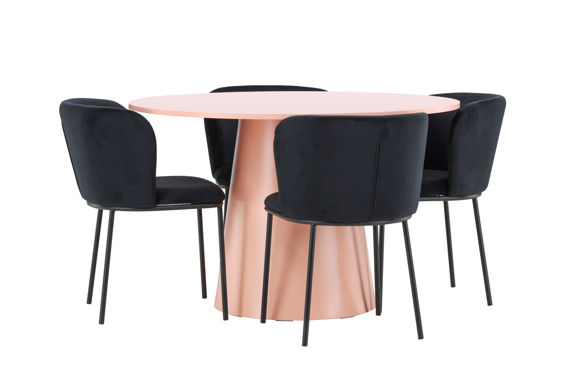 Venture Design Lanzo & Edina Runda Matbord ⌀120 Persika + Matstolar 2-pack Svart