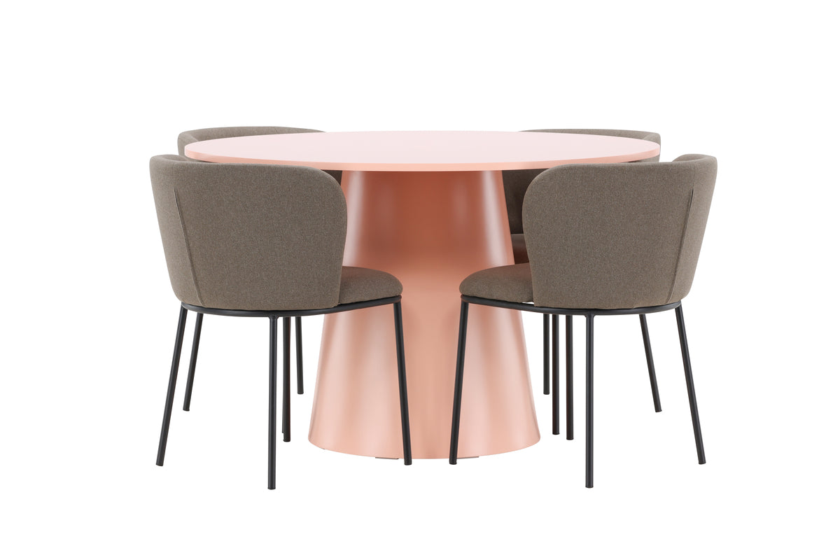 Venture Design Lanzo & Edina Runda Matbord ⌀120 Persika + Matstolar 2-pack Brun