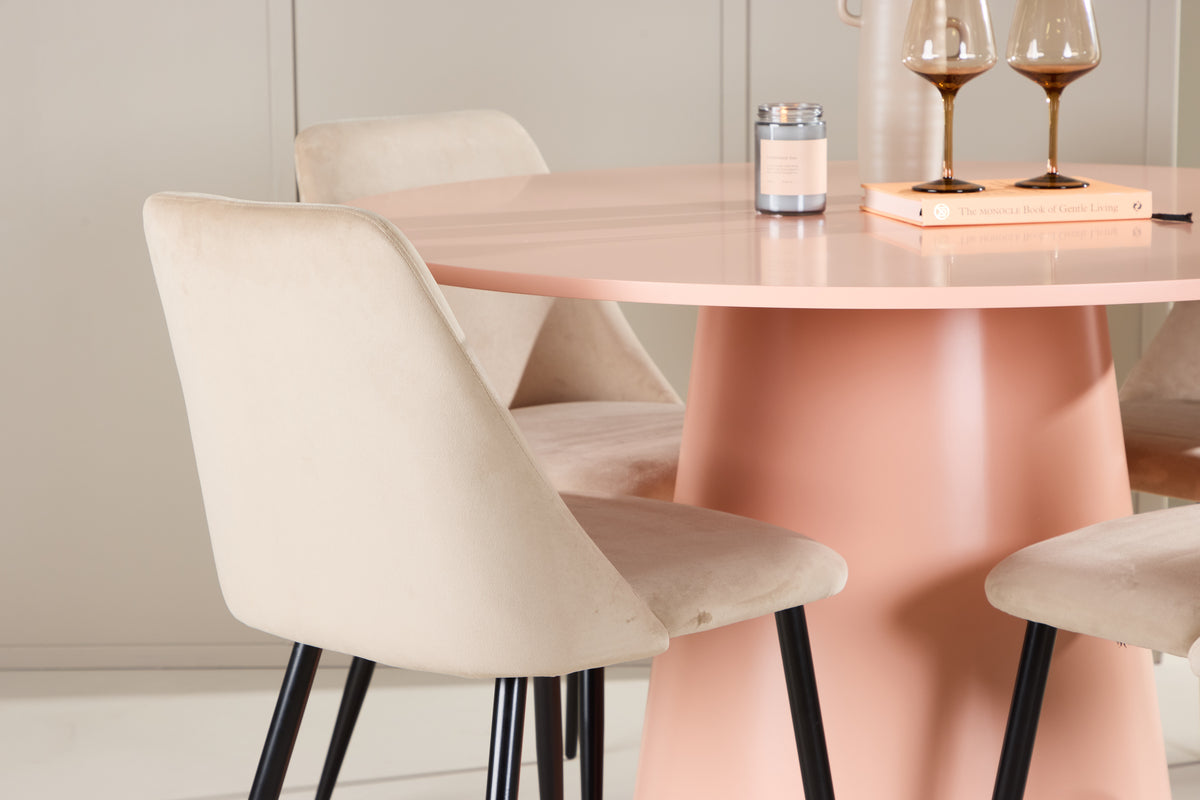 Venture Design Lanzo & Night Runda Matbord ⌀120 Persika + Matstolar 2-pack Beige