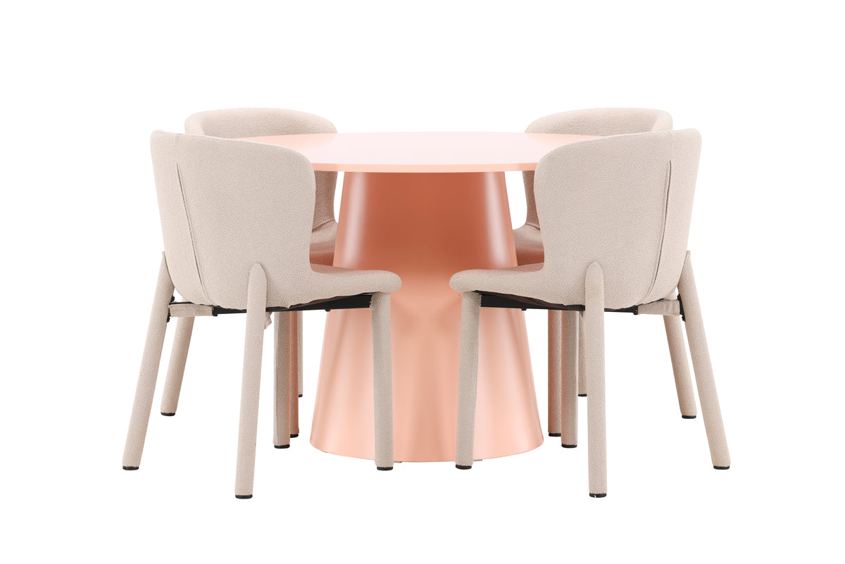 Venture Design Lanzo & Astoria Runda Matbord ⌀120 Persika + Matstolar 2-pack Beige