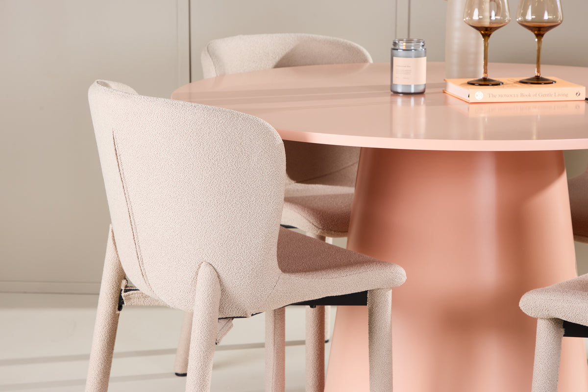 Venture Design Lanzo & Astoria Runda Matbord ⌀120 Persika + Matstolar 2-pack Beige