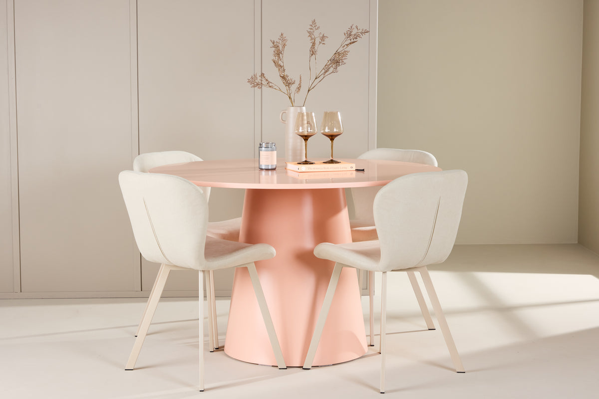 Venture Design Lanzo & Lilja Runda Matbord ⌀120 Persika + Matstolar 2-pack Beige
