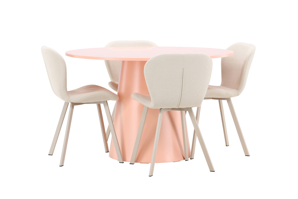 Venture Design Lanzo & Lilja Runda Matbord ⌀120 Persika + Matstolar 2-pack Beige