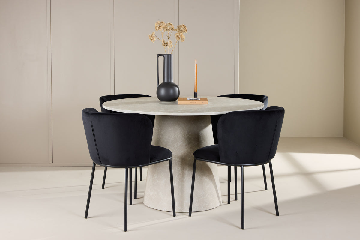 Venture Design Edina & Lanzo Matstolar 2-pack Svart + Runda Matbord ⌀120 Beige