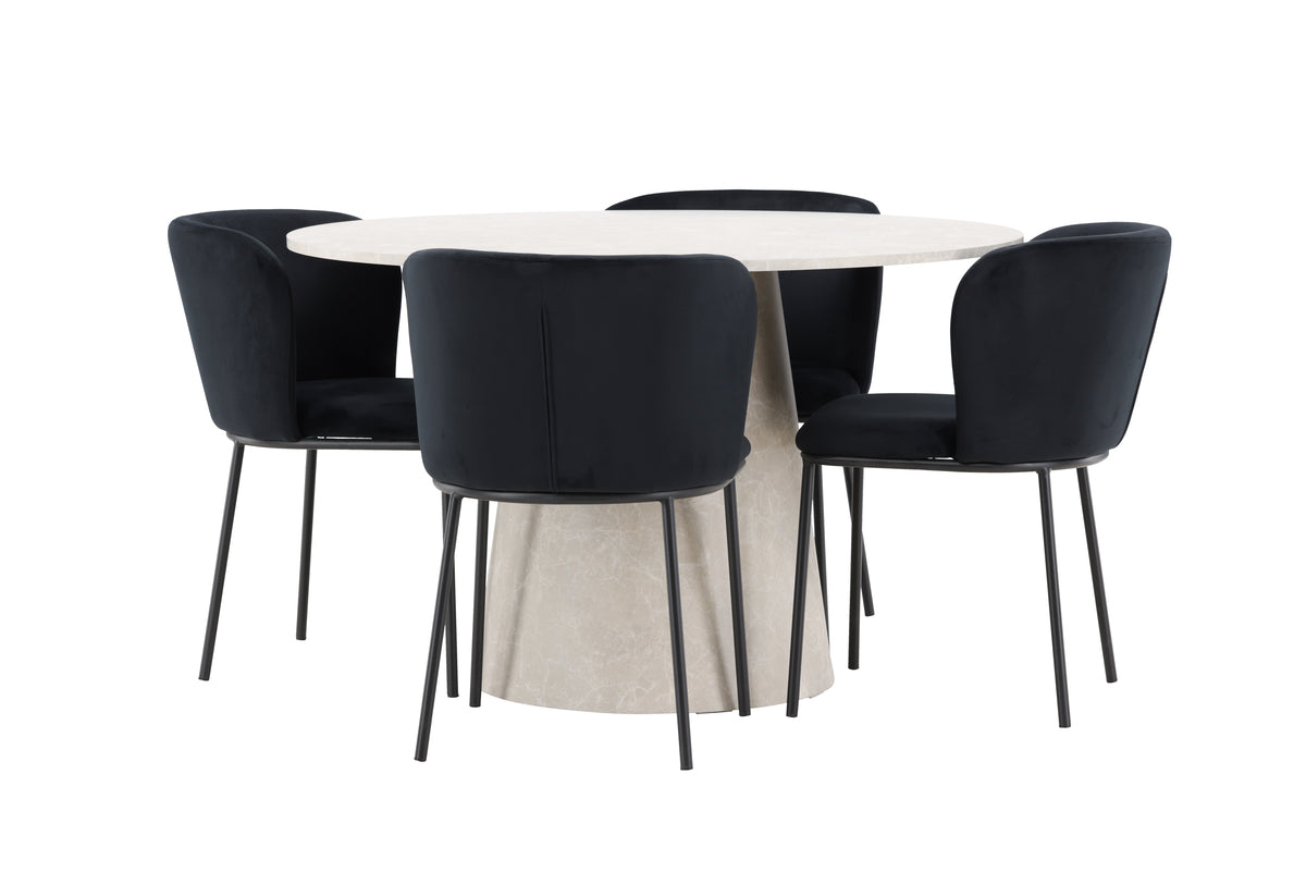 Venture Design Edina & Lanzo Matstolar 2-pack Svart + Runda Matbord ⌀120 Beige