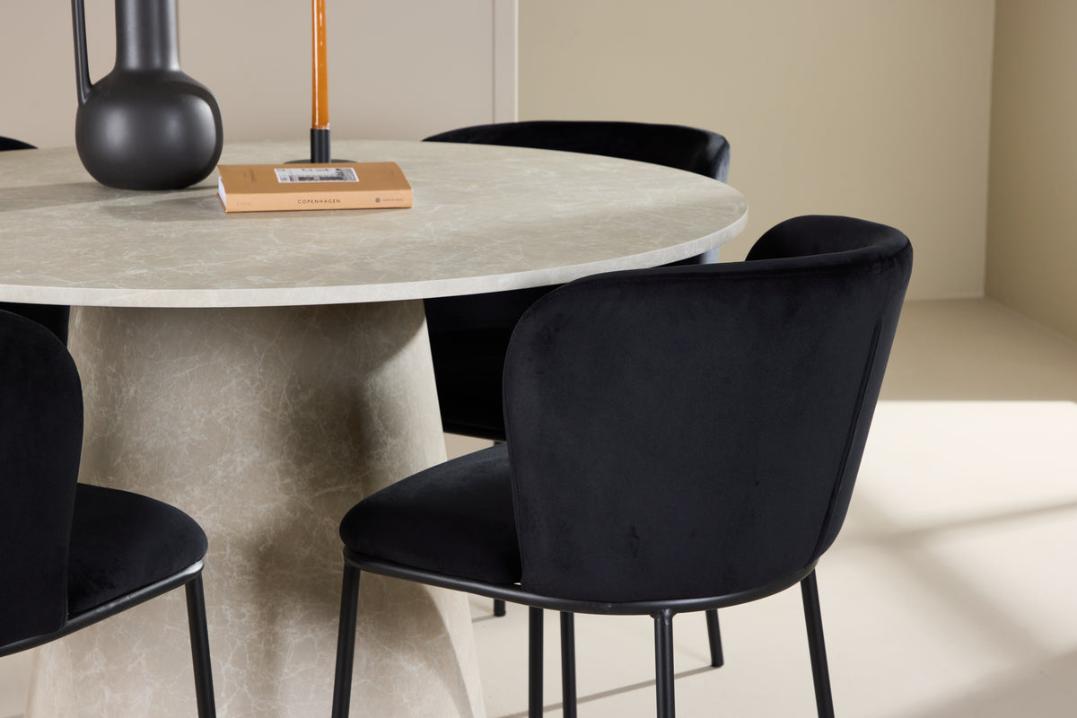 Venture Design Edina & Lanzo Matstolar 2-pack Svart + Runda Matbord ⌀120 Beige