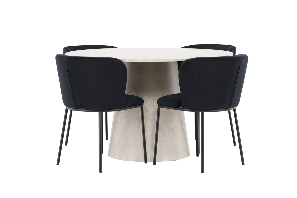 Venture Design Edina & Lanzo Matstolar 2-pack Svart + Runda Matbord ⌀120 Beige