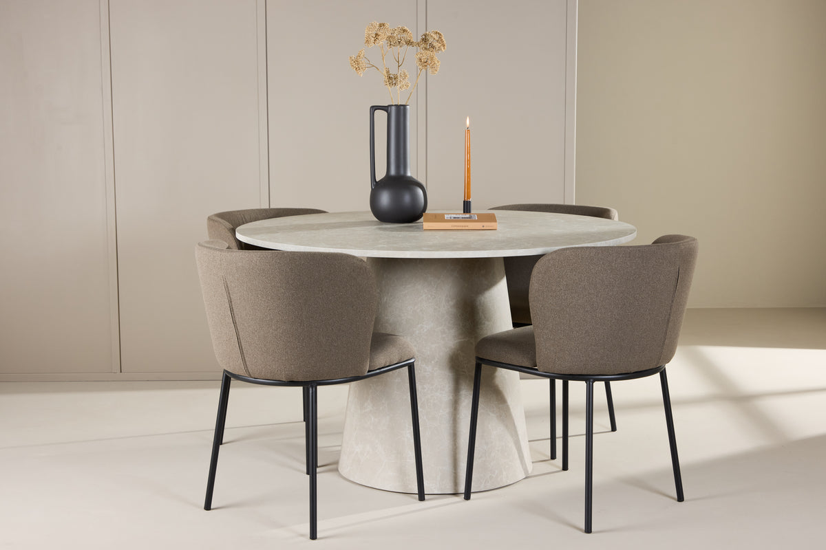 Venture Design Edina & Lanzo Matstolar 2-pack Brun + Runda Matbord ⌀120 Beige