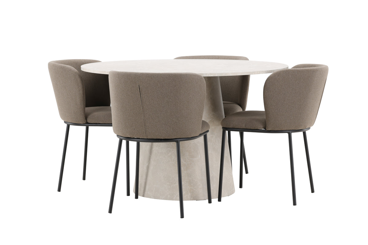 Venture Design Edina & Lanzo Matstolar 2-pack Brun + Runda Matbord ⌀120 Beige