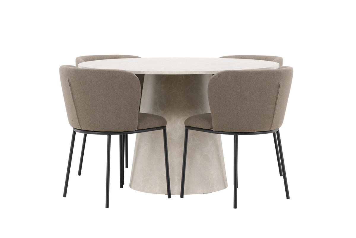 Venture Design Edina & Lanzo Matstolar 2-pack Brun + Runda Matbord ⌀120 Beige