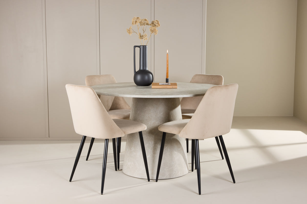 Venture Design Lanzo & Night Runda Matbord ⌀120 Beige + Matstolar 2-pack Beige