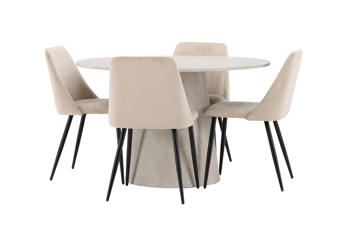 Venture Design Lanzo & Night Runda Matbord ⌀120 Beige + Matstolar 2-pack Beige
